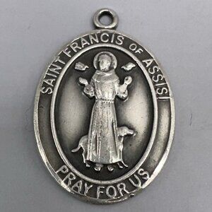 Saint Francis Assisi Pendant Medal Animals Birds Signed Bliss Sterling Silver